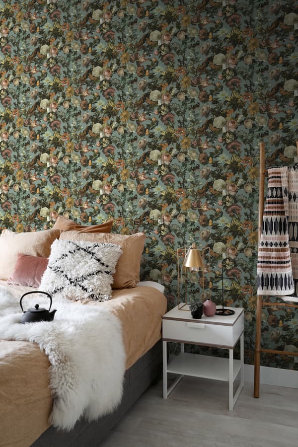 ESTAhome tapet blomster gråblåt 53 cm x 10,05 m