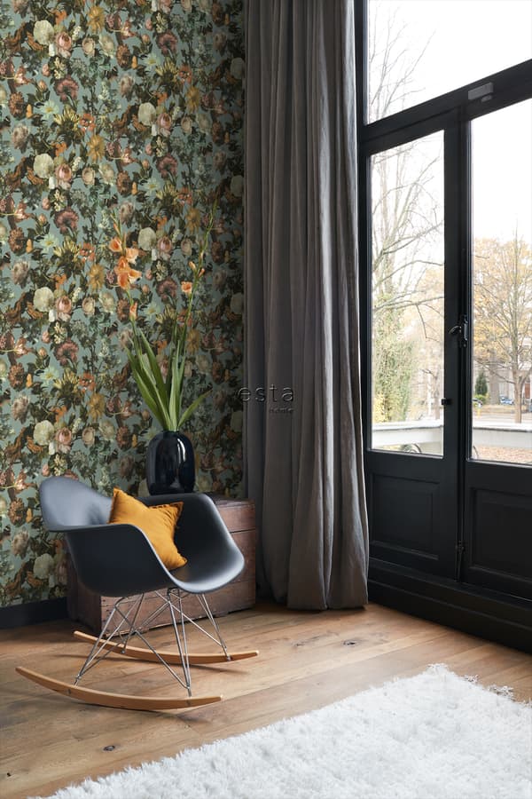 ESTAhome tapet blomster gråblåt 53 cm x 10,05 m