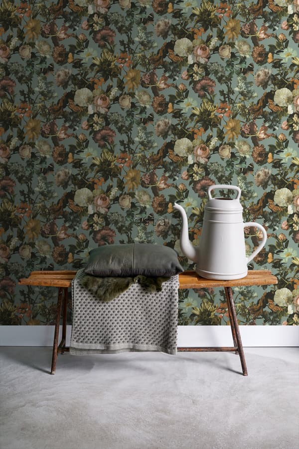 ESTAhome tapet blomster gråblåt 53 cm x 10,05 m
