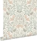 Miniatyrbild 1 av 8: ESTAhome tapet blommor och fåglar art nouveau stil grågrönt, brunt och persikofärgat 53 cm x 10,05 m