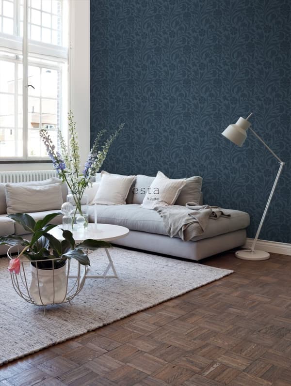 ESTAhome tapet blomster mørkeblåt 53 cm x 10,05 m