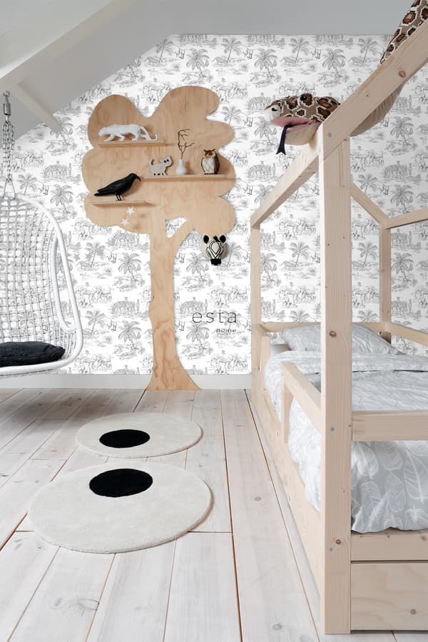 ESTAhome tapet jungledyr sort og hvidt 53 cm x 10,05 m
