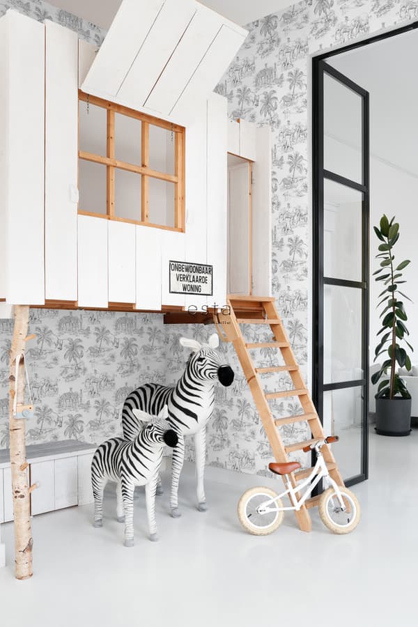 ESTAhome tapet jungledyr sort og hvidt 53 cm x 10,05 m