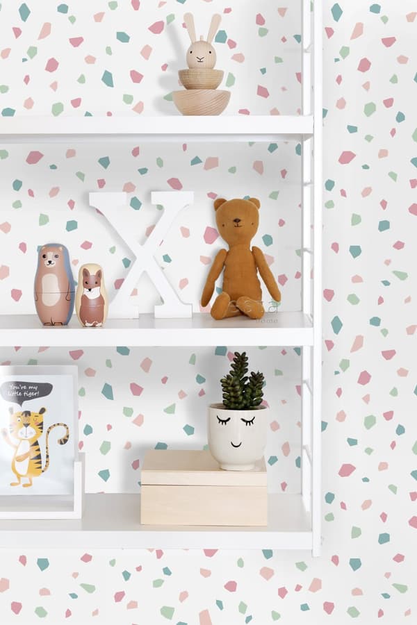 ESTAhome tapet terrazzo vitt, rosa och grönt 0,53 x 10,05 m