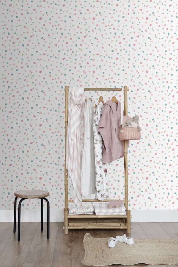 ESTAhome tapet terrazzo vitt, rosa och grönt 0,53 x 10,05 m