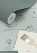 Miniatyrbillede 3 af 8: ESTAhome tapet toile de Jouy-roser gråligtgrønt 0,53 x 10,05 m