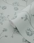 Miniatyrbillede 8 af 8: ESTAhome tapet toile de Jouy-roser gråligtgrønt 0,53 x 10,05 m