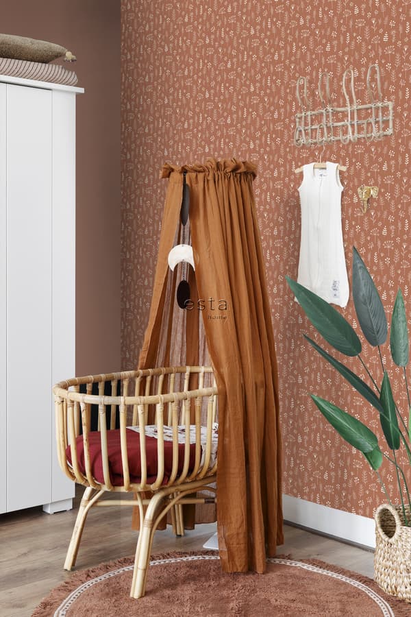 ESTAhome tapet blommönster terrakottaröd och vitt 0,53 x 10,05 m