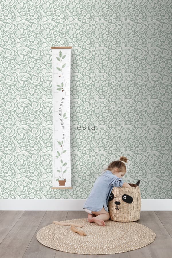 ESTAhome tapet blomstermønster gråligtgrønt 0,53 x 10,05 m