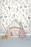 Miniatyrbild 3 av 8: ESTAhome tapet blommor vitt, rosa och grönt 0,53 x 10,05 m
