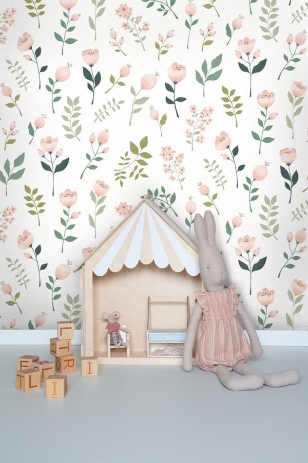 ESTAhome tapet blommor vitt, rosa och grönt 0,53 x 10,05 m