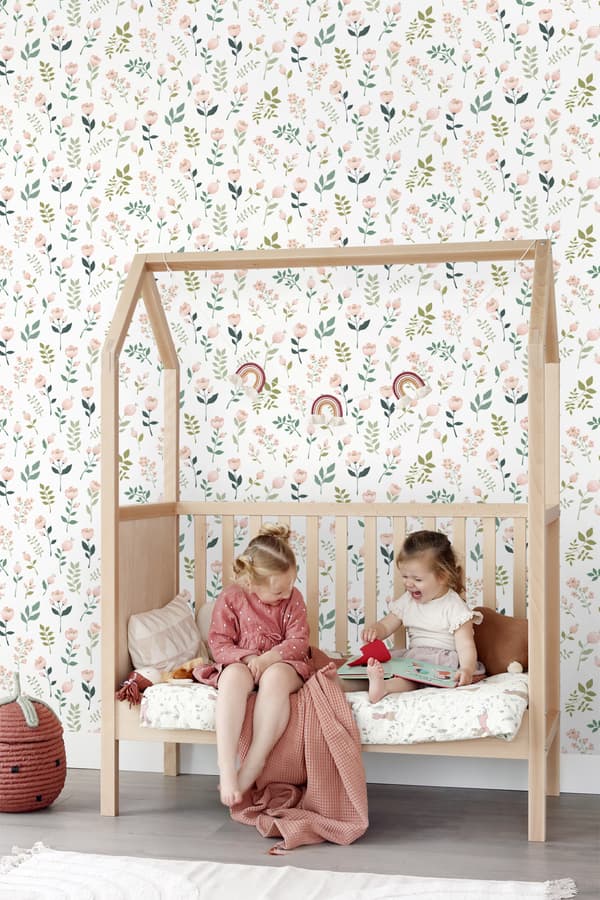 ESTAhome tapet blommor vitt, rosa och grönt 0,53 x 10,05 m