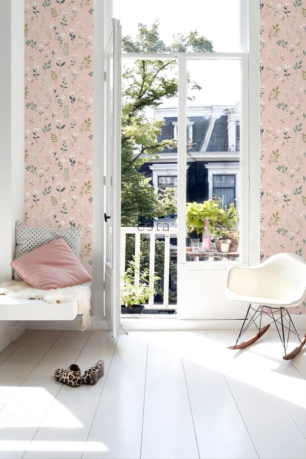 ESTAhome tapet blommor milt rosa, grönt och vitt 0,53 x 10,05 m