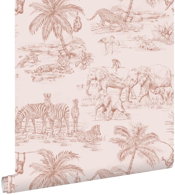 ESTAhome tapet djungeldjur terrakotta rosa 0,53 x 10,05 m