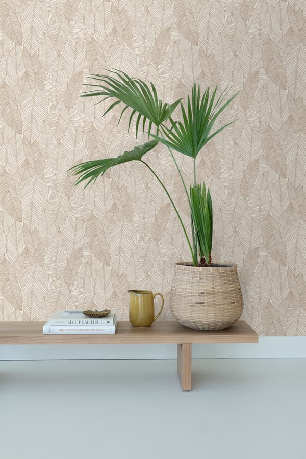 ESTAhome tapet handmålade blad beige 0,53 x 10,05 m