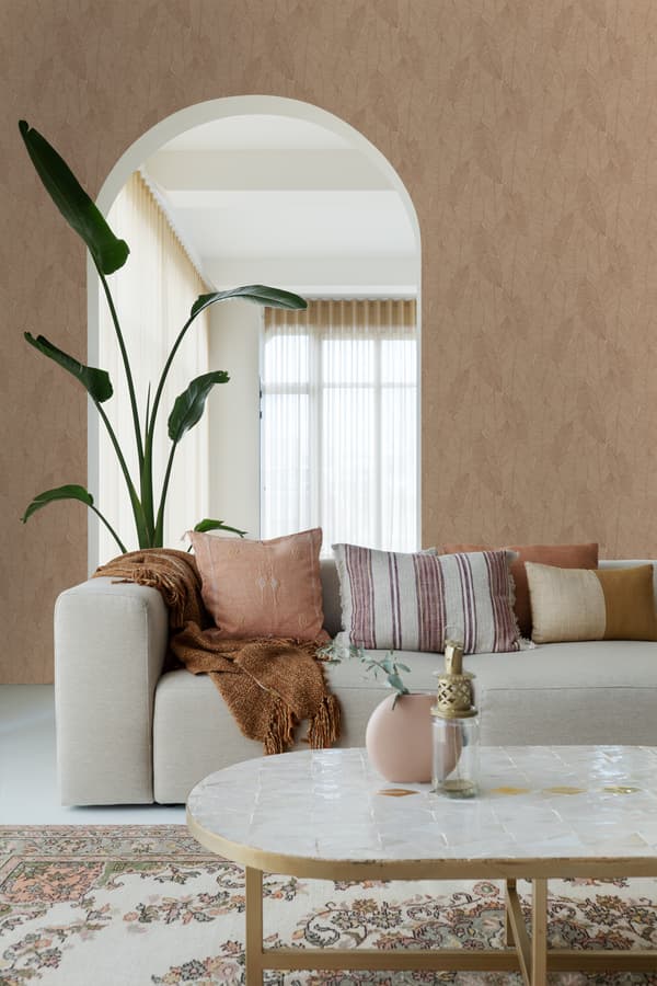 ESTAhome tapet handmålade blad terrakotta rosa 0,53 x 10,05 m