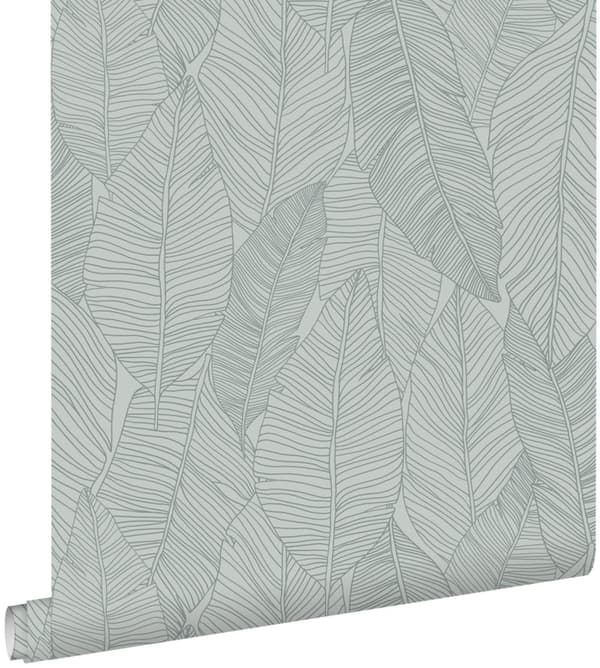 ESTAhome tapet handmålade blad vintage gråblått 0,53 x 10,05 m