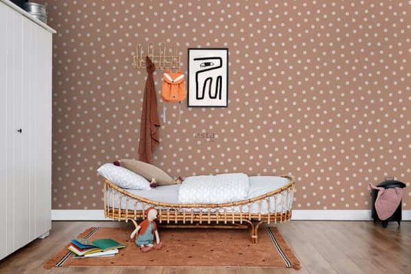 ESTAhome tapet prikker terracotta rød og cremehvid 0,53 x 10,05 m
