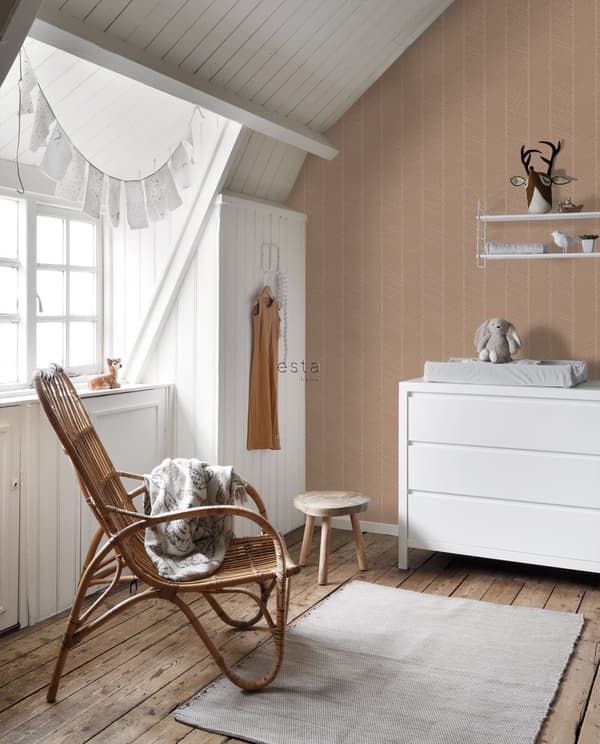 ESTAhome tapet fiskbensmönster ljus terrakottaröd 0,53 x 10,05 m