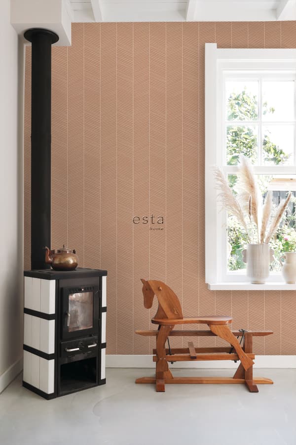 ESTAhome tapet fiskbensmönster ljus terrakottaröd 0,53 x 10,05 m