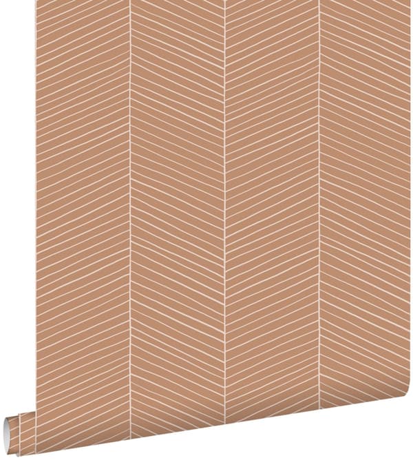 ESTAhome tapet fiskbensmönster ljus terrakottaröd 0,53 x 10,05 m