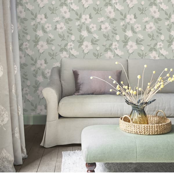 Laura Ashley - Non-woven tapet - Fleurir Smoke Green - 10mx52cm