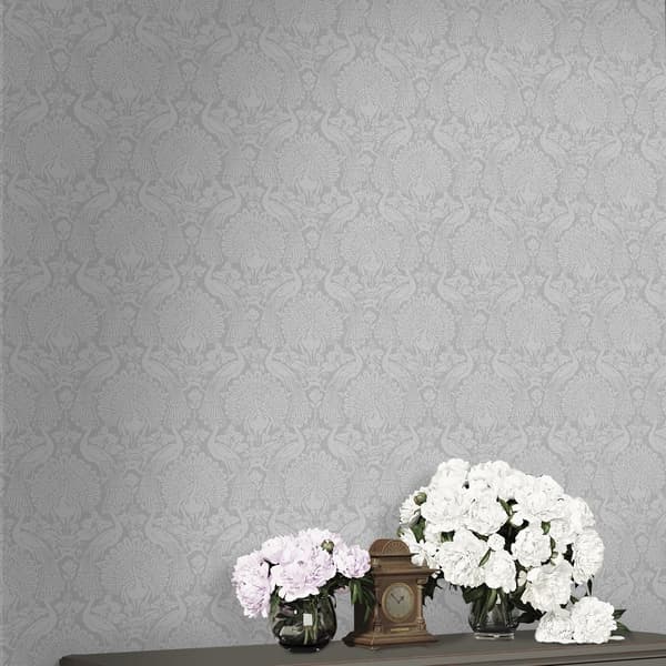 Laura Ashley - Non woven tapet - Peacock Damask Pale Slate - 10mx52cm