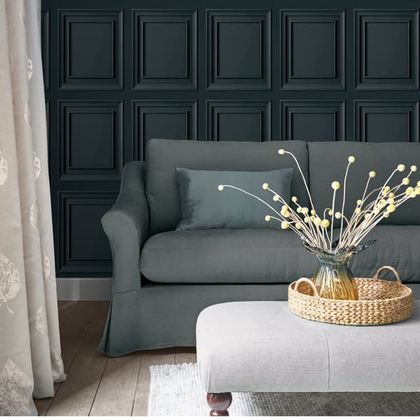 Laura Ashley - Non-woven Tapet - Redbrook Wood Panel Dark Seaspray - 10mx52cm