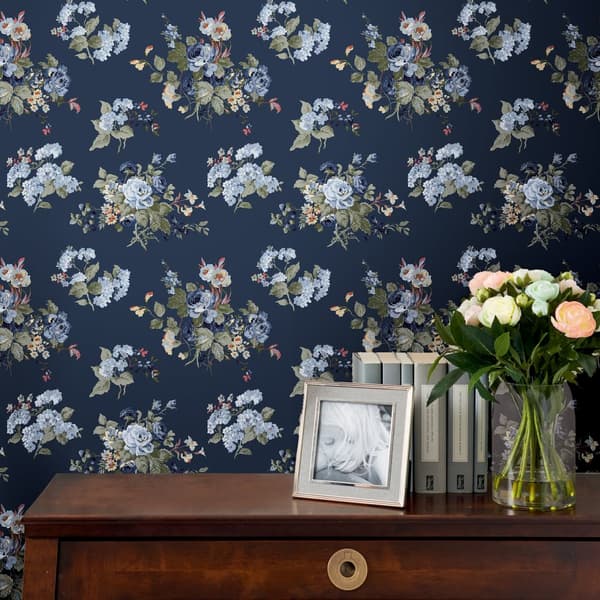 Laura Ashley - Non-woven tapet - Rosemore Midnight Seaspray - 10mx52cm
