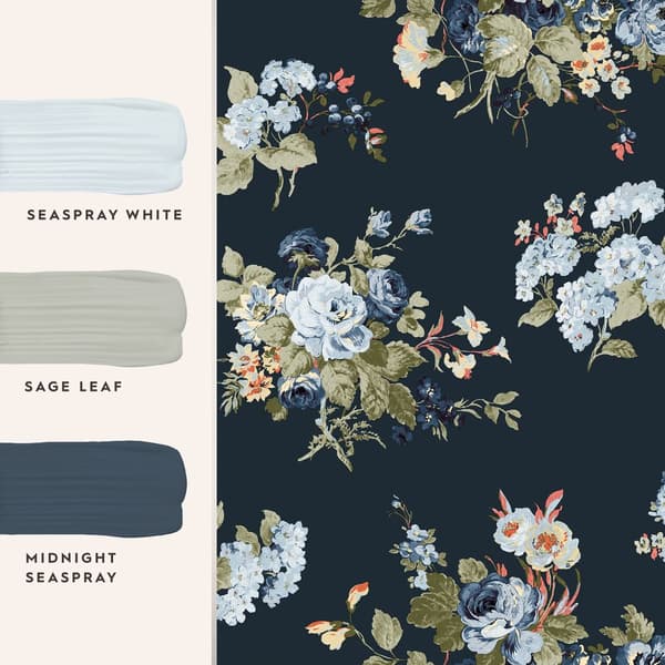 Laura Ashley - Non-woven tapet - Rosemore Midnight Seaspray - 10mx52cm