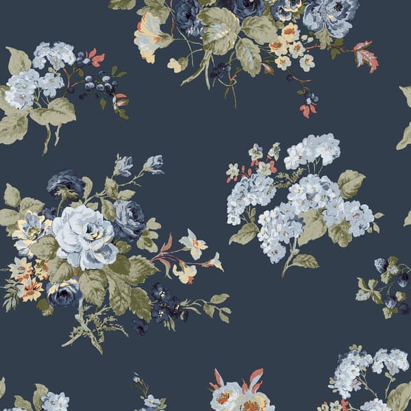 Laura Ashley - Non-woven tapet - Rosemore Midnight Seaspray - 10mx52cm