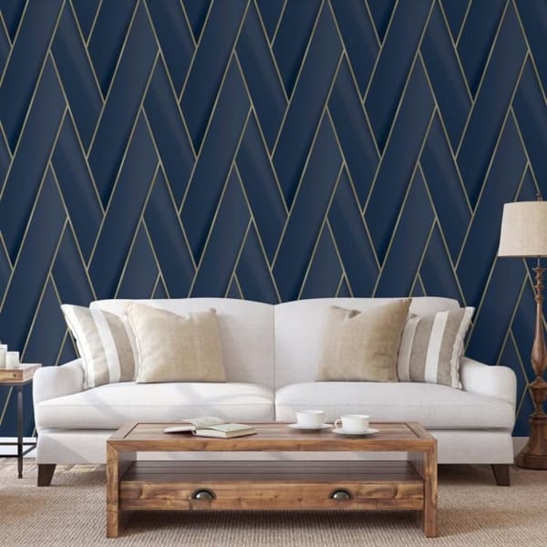 DUTCH WALLCOVERINGS Tapet Geometric blå och guld