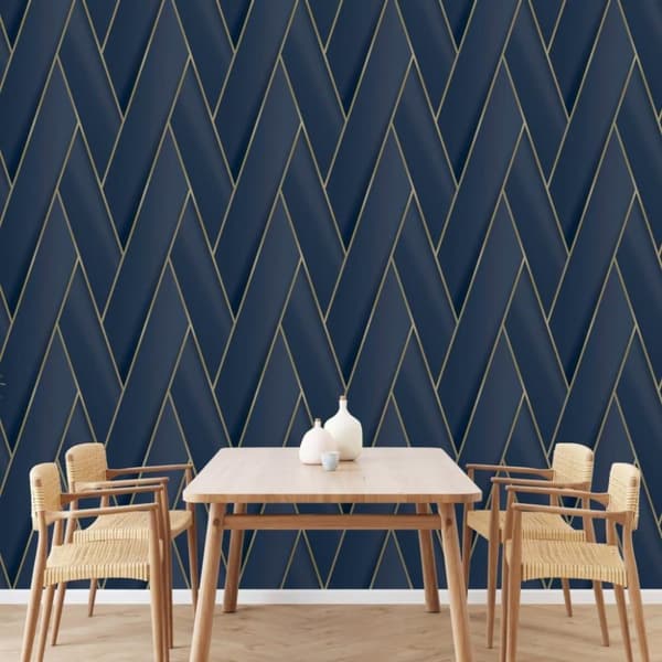 DUTCH WALLCOVERINGS Tapet Geometric blå och guld