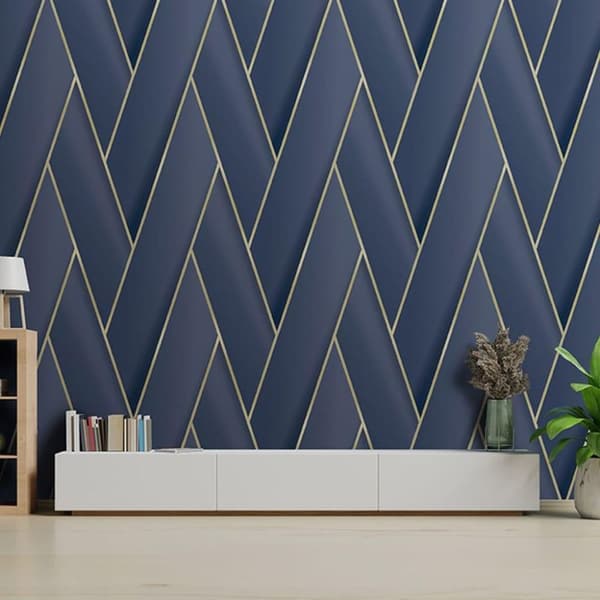 DUTCH WALLCOVERINGS Tapet Geometric blå och guld
