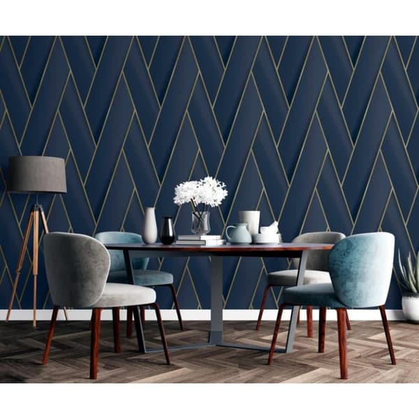 DUTCH WALLCOVERINGS Tapet Geometric blå och guld