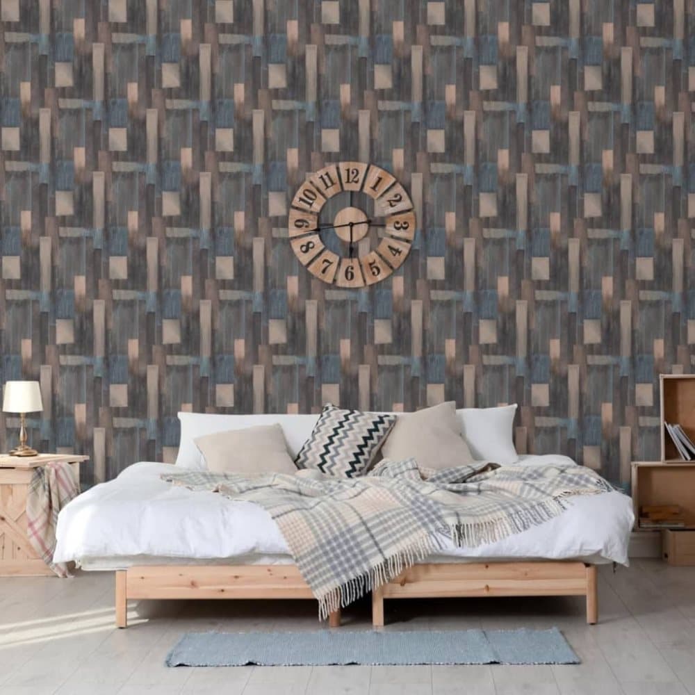 DUTCH WALLCOVERINGS Tapet Wood blå och brun