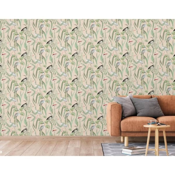 DUTCH WALLCOVERINGS Tapet Flamingo gräddvit och mintgrön