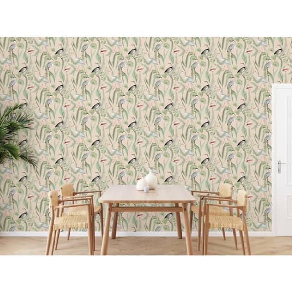 DUTCH WALLCOVERINGS Tapet Flamingo gräddvit och mintgrön