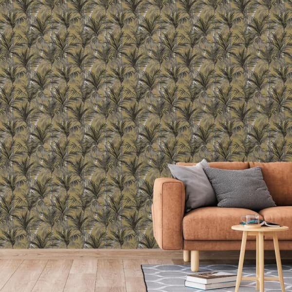DUTCH WALLCOVERINGS Tapet Palm Trees guld och svart