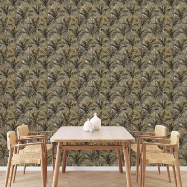 DUTCH WALLCOVERINGS Tapet Palm Trees guld och svart