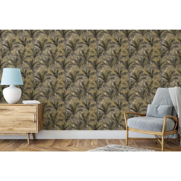 DUTCH WALLCOVERINGS Tapet Palm Trees guld och svart