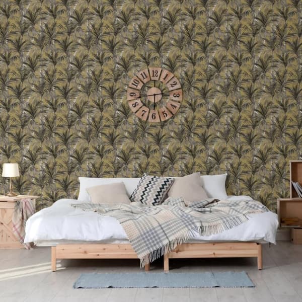 DUTCH WALLCOVERINGS Tapet Palm Trees guld och svart