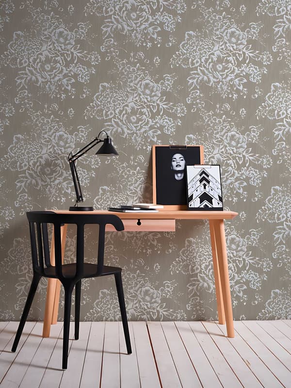 Textiltapet blomster Profhome 306574-GU texturerad glansigt mönster matt bakgrund färg silver brun 5,33 m2