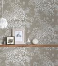 Miniatyrbild 7 av 8: Textiltapet blomster Profhome 306574-GU texturerad glansigt mönster matt bakgrund färg silver brun 5,33 m2
