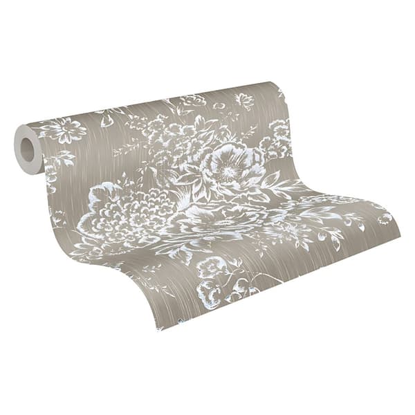 Textiltapet blomster Profhome 306574-GU texturerad glansigt mönster matt bakgrund färg silver brun 5,33 m2