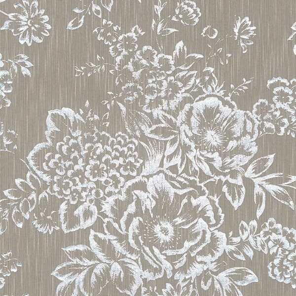 Textiltapet blomster Profhome 306574-GU texturerad glansigt mönster matt bakgrund färg silver brun 5,33 m2