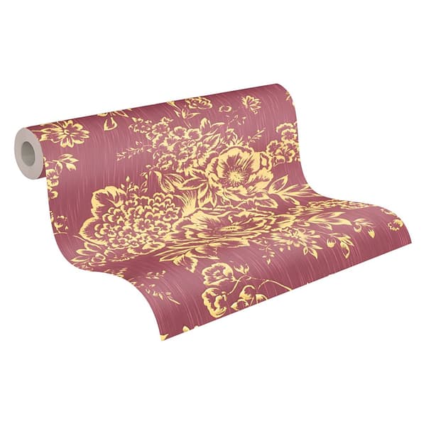Tekstiltapet blomster Profhome 306576-gu tekstureret blank mønster mat baggrund färg gylden rød 5,33 m2
