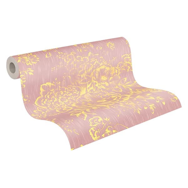 Tekstiltapet blomster Profhome 306575-gu tekstureret blank mønster mat baggrund färg gylden lyserød 5,33 m2