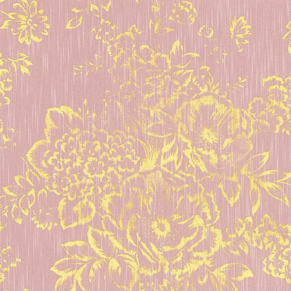 Tekstiltapet blomster Profhome 306575-gu tekstureret blank mønster mat baggrund färg gylden lyserød 5,33 m2