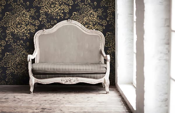 Textiltapet blomster Profhome 306577-GU texturerad glansigt mönster matt bakgrund färg guld svart 5,33 m2